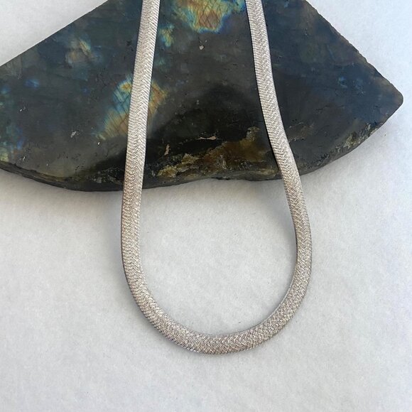 Sterling Silver 925 SU Italy Textured 6.5MM Wide Herringbone Chain Necklace 18" - Picture 7 of 16